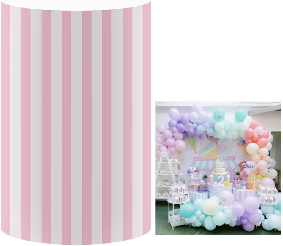 KONPON Pink Striped Cylinder Plinth Cover for Donuts