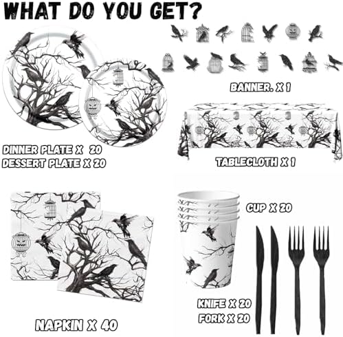 Gothic Halloween Crows Tableware Set 142pcs