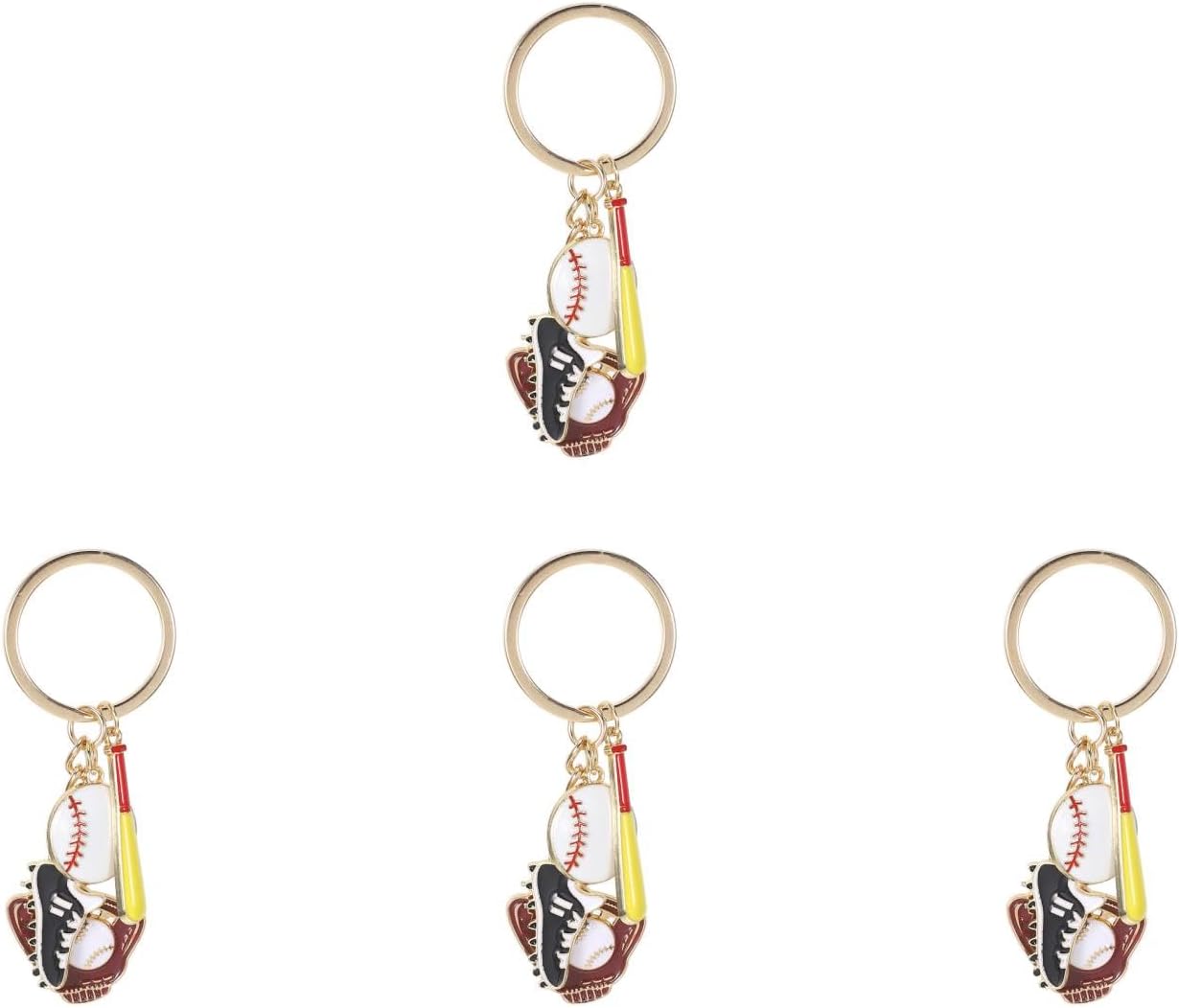 TIKTOLA 4pcs Decorative Alloy Baseball Keychain Keyring