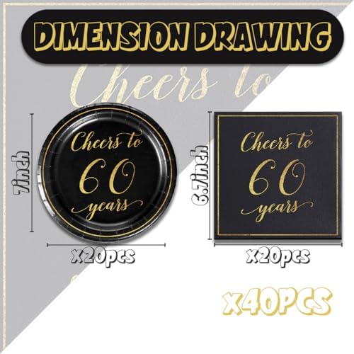 40Pcs 60th Birthday Decorations Plates Napkins Dinnerware Set