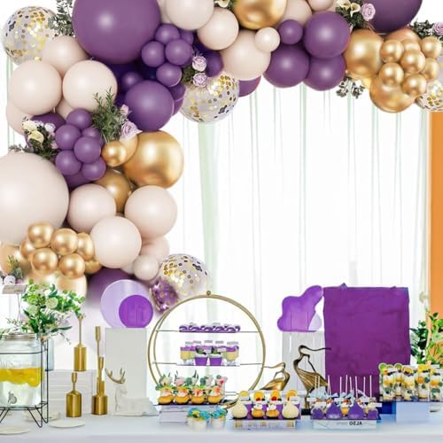 127pcs Purple Gold White Balloon Arch Kit for Decorations