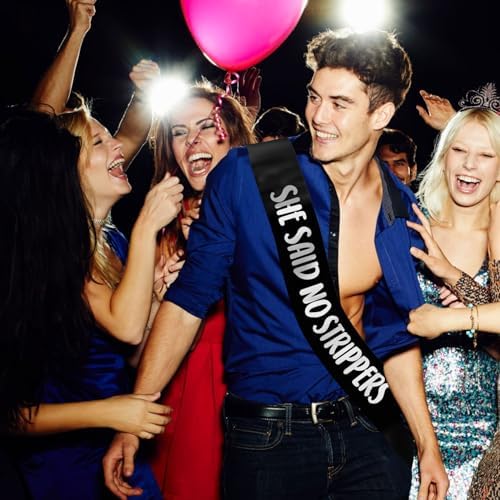 Groom Sash with She Said No Strippers - Black Silver