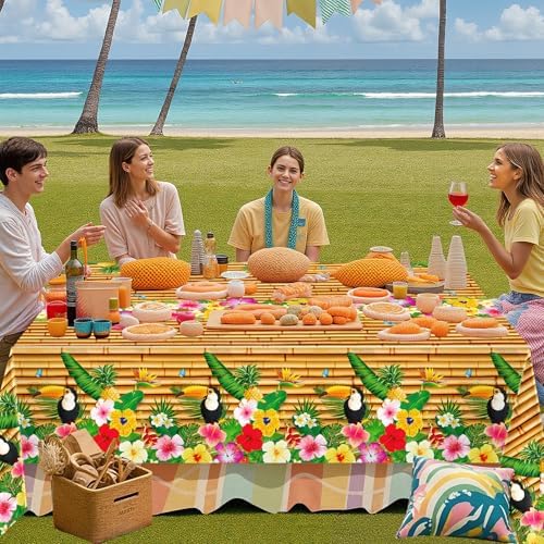 Babudeer 2 Pack Hawaiian Luau Tablecloths 54x108 Inch
