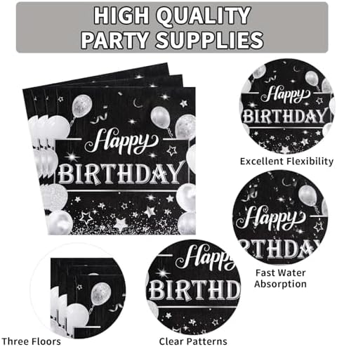 96Pcs Black and Silver Birthday Party Supplies Set