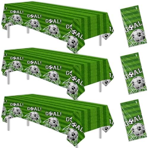 Soccer Themed Tablecloth Set for Birthday Party 3pcs 108x55in