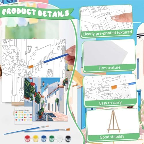 Tenceur 12 Pre-Drawn Canvas Painting Sets for Kids and Adults