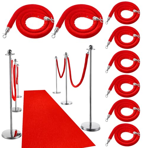 8 Piece Red Carpet Decor with Poles and Velvet Ropes