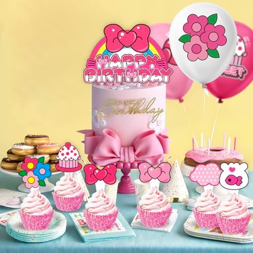 Pink Bow Cartoon Cat Birthday Party Decor Kit