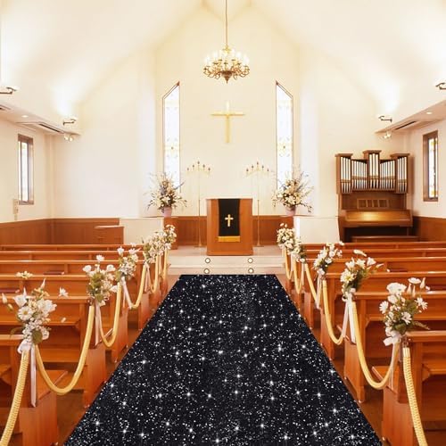 Black Sequin Aisle Runner 4FTx20FT for Weddings and Parties