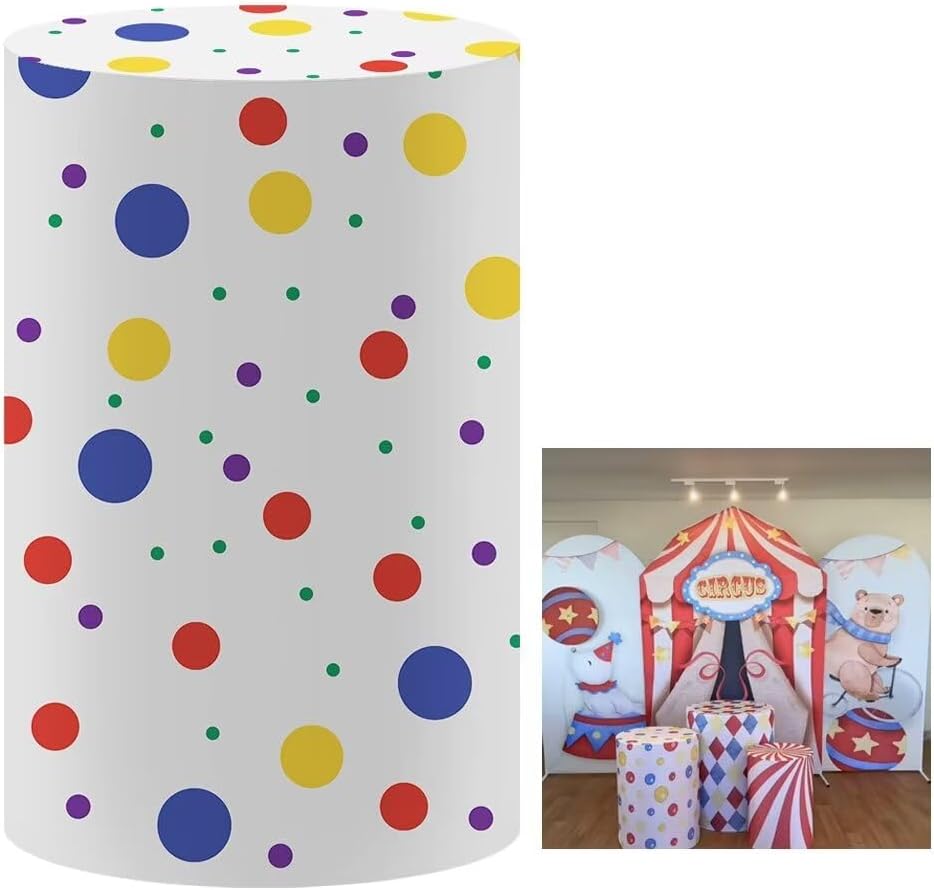 Circus Cylinder Plinth Table Cover with Polka Dots Design
