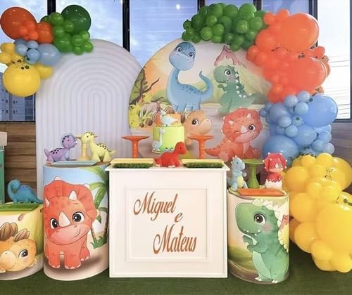 KONPON Green Cartoon Dinosaur Cylinder Table Cover for Kids Parties