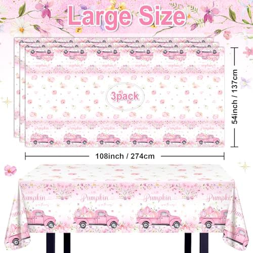 Avezano 3 Pcs Pink Pumpkin Tablecloths for Baby Shower