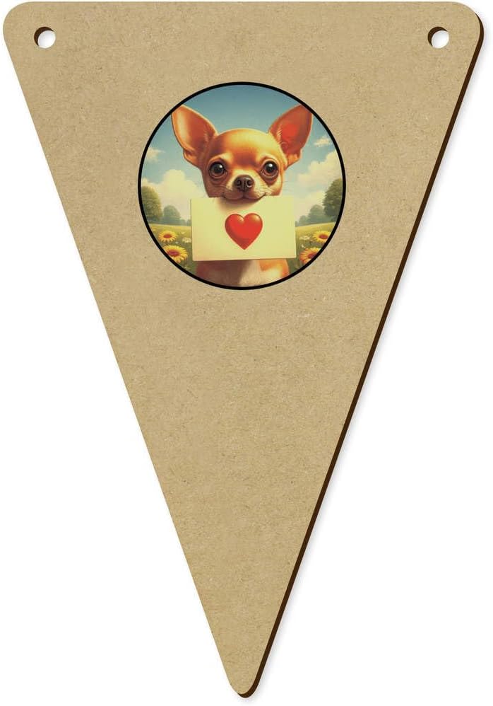 5 x 140mm Chihuahua Love Note Wooden Bunting Flags