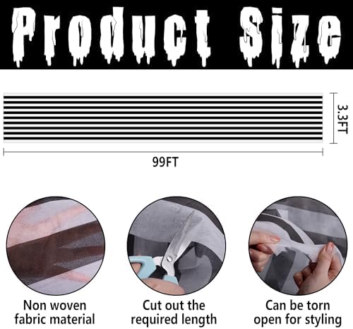 RunNico 99x33ft Black and White Striped Gossamer Roll