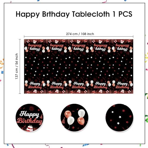 Happy Birthday Tablecloths 3Pcs Red Black Plastic Waterproof
