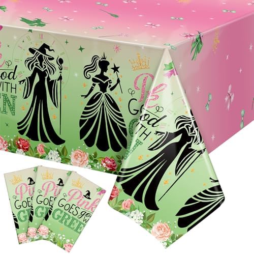 Booson 3Pcs Witch Party Tablecloth Pink Green Decorations
