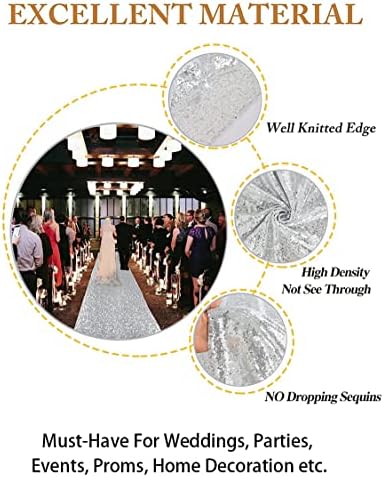 ShiDianYi 4x15 Ft Silver Sequin Aisle Runner Wedding Decor