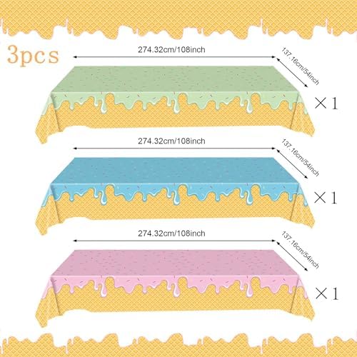 Foxrush Ice Cream Themed 3 Pc Tablecloths Pink Blue Green