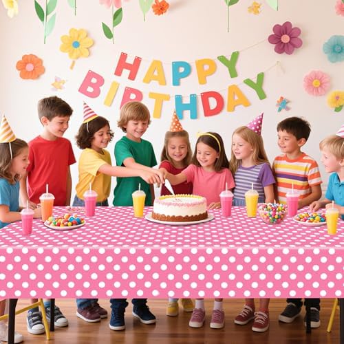 2 Pack Pink Polka Dot Tablecloth 54x108 Inches