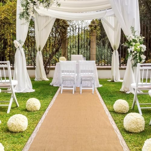 AK TRADING CO 40 Wide Burlap Aisle Runner with Ivory Lace 1