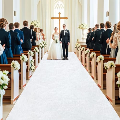FOTSHARER White Wedding Aisle Runner 4FTx20FT Velvet Carpet