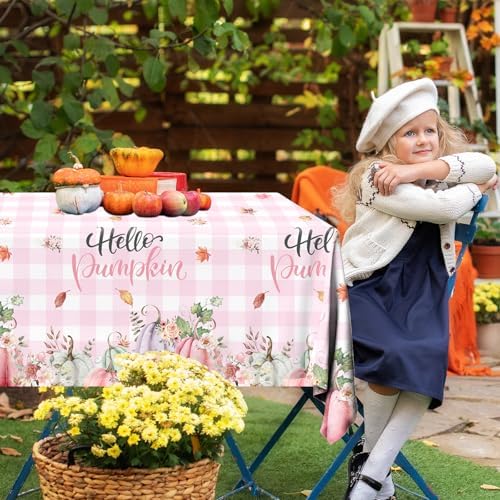 Lenyunge Fall Tablecloths 3pcs Pink White Checkered Plaid Tablecloth Rectangle