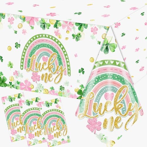 Lucky One St Patricks Day Tablecloth Set 3pcs for 1st Birthday