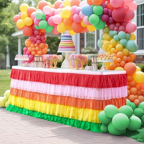 Rainbow Tutu Table Skirt 9ft for Birthday Party Decorations