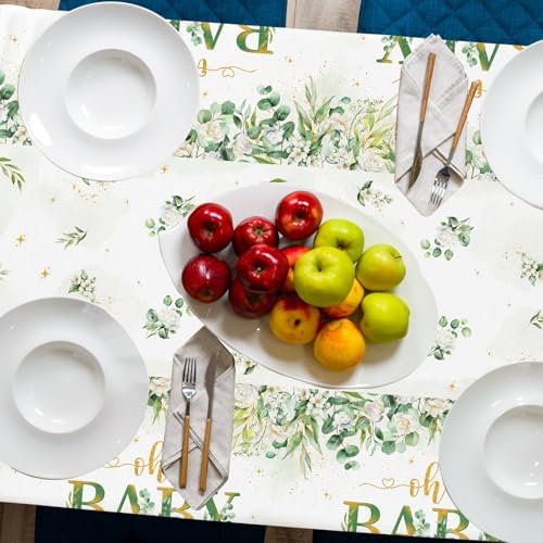 3Pack Sage Green Eucalyptus Tablecloths for Baby Shower and Birthday Parties