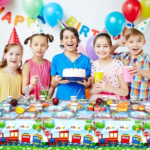 4 Pack Train Birthday Tablecloth Decorations for Boy Party