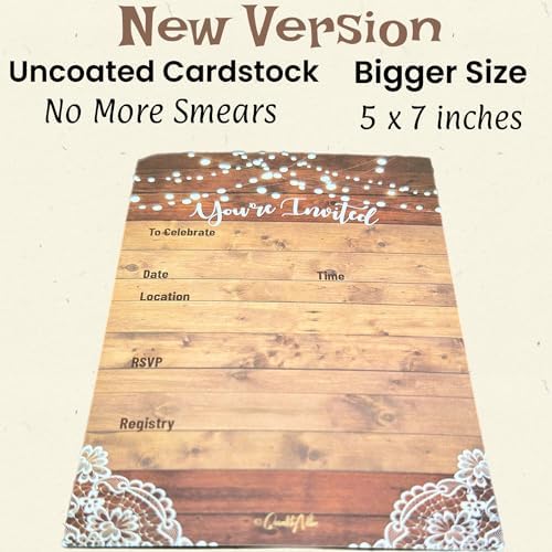 25 Rustic Invitations with 25 Envelopes for Events