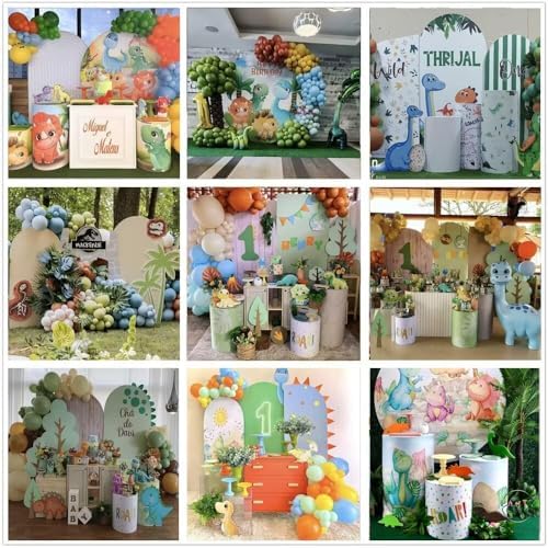 KONPON Blue Dinosaur Cylinder Table Cover for Birthday Decorations