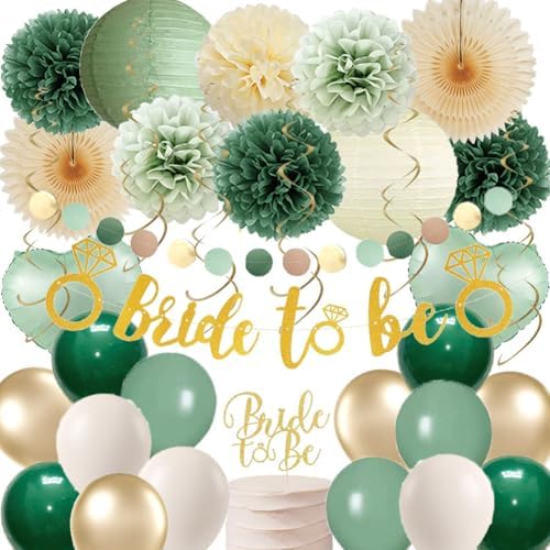Sage Green Bridal Shower Decor Kit with Gold Balloons