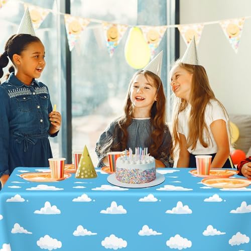 2 PCS Blue Sky and White Clouds Tablecloth for Birthday Party Supplies
