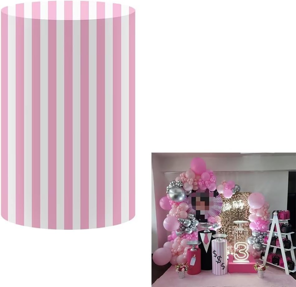 Ellteecz Pink Stripes Pedestal Tablecloth Cover 13x24