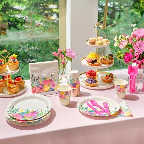 144-Piece Floral Tea Party Supplies for 24 Guests