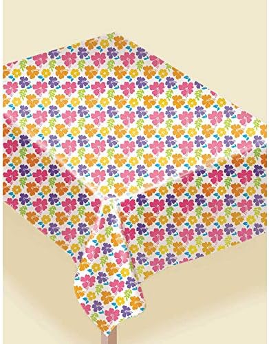 White Plastic Table Covers 54x96 Hibiscus Design