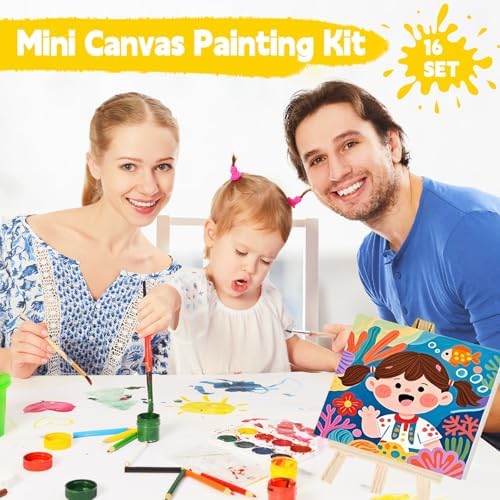 16 Pack 4x6 Inch Acrylic Paint Set with Mini Canvas and Easel