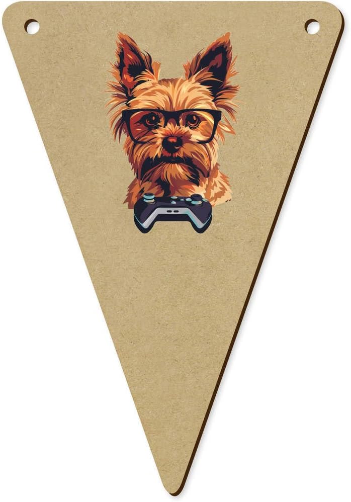Azeeda 5 Pack 140mm Gamer Yorkshire Terrier Wooden Bunting Flags