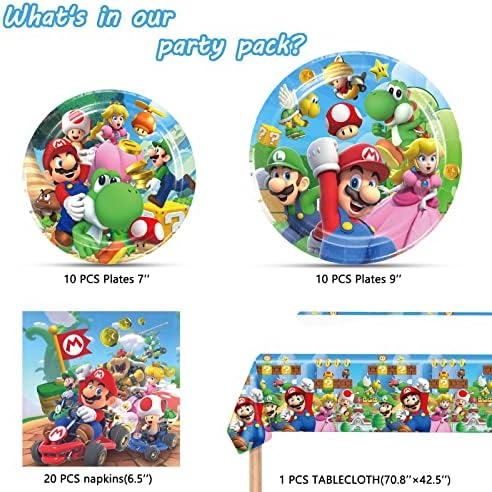 Mario Birthday Party Supplies Set 20 Plates Napkins and Tablecover