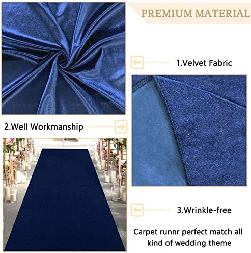 MODFUNS Navy Blue Velvet Aisle Runner 5x20ft Wedding Carpet Runner