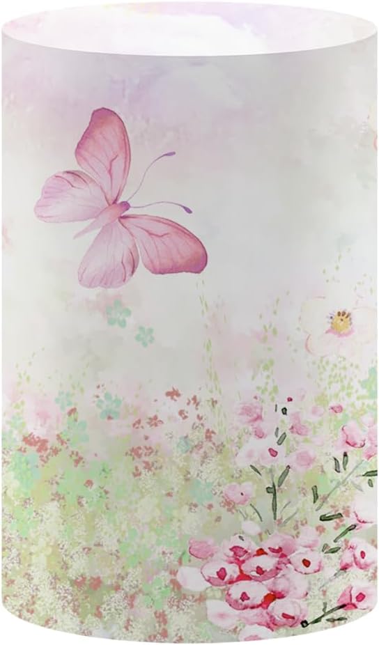 KONPON Butterfly Pink Floral Stretchy Cylinder Table Cover for Birthday Parties