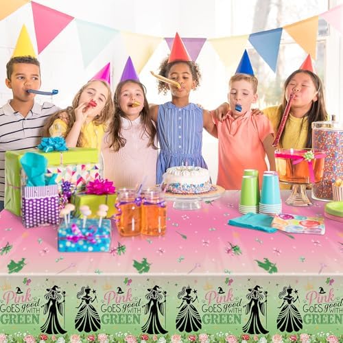 Booson 3Pcs Witch Party Tablecloth Pink Green Decorations