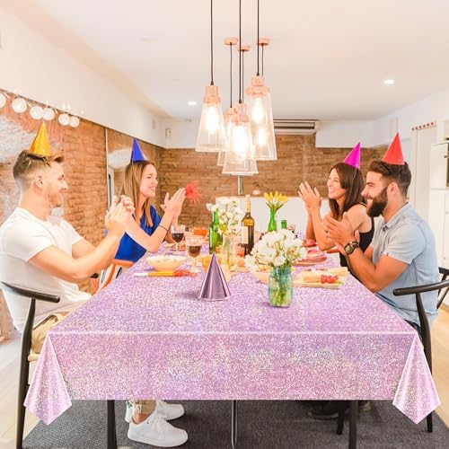 8 pcs Pale Pink Holographic Tablecloths for Birthday Parties and Weddings