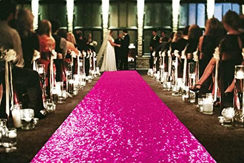 ShinyBeauty Fuchsia Sequin Aisle Runner 4FTx15FT