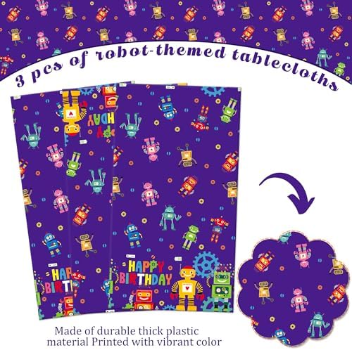 3Pcs Robot Birthday Tablecloths with Happy Birthday Design