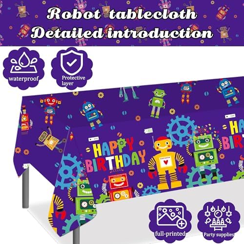 3Pcs Robot Birthday Tablecloths with Happy Birthday Design