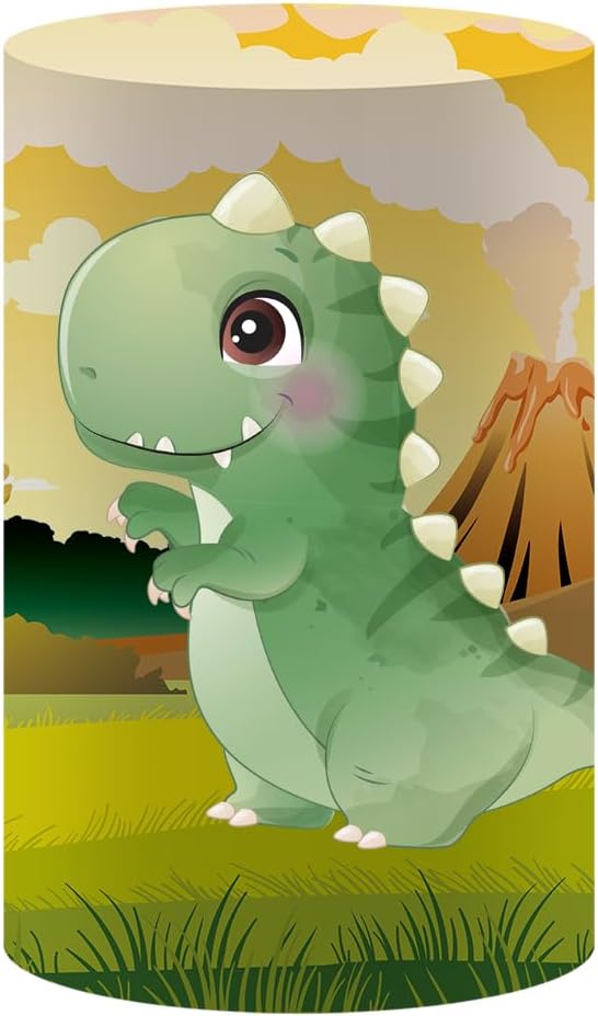 KONPON Green Cartoon Dinosaur Cylinder Table Cover for Kids Parties