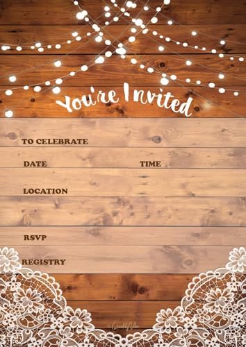25 Rustic Invitations with 25 Envelopes for Events