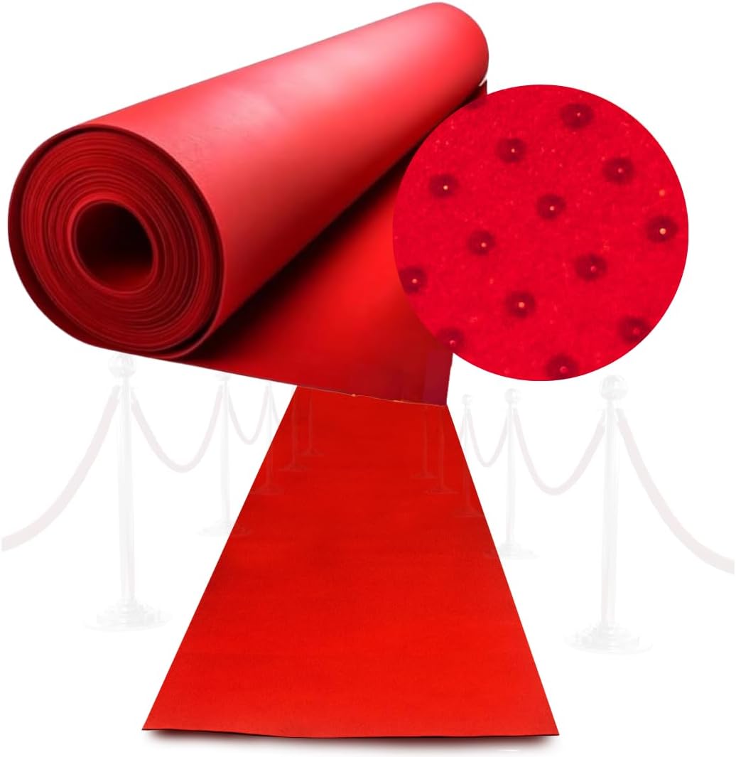 Red Carpet Runner for Party - Thick Durable Felt Non-Slip Grip Dots